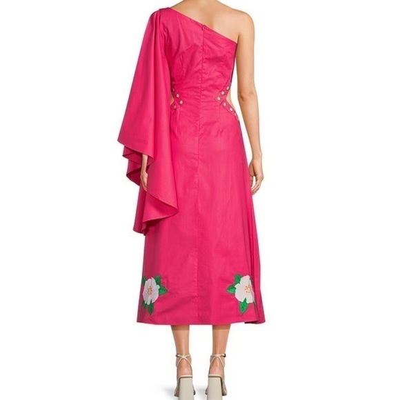 Fanm Mon Amarya One-Shoulder Bell Sleeve Side Cut Out Floral Embroidered Dress - Picture 4 of 16